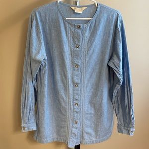 Vintage Long-Sleeve Cotton Jean Button-Up Top